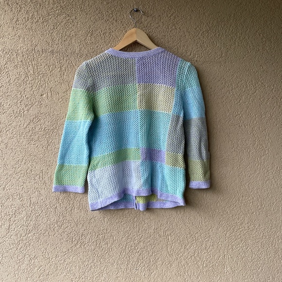 Vintage Pastel Checkered Knit Cardigan S - Picture 2 of 8